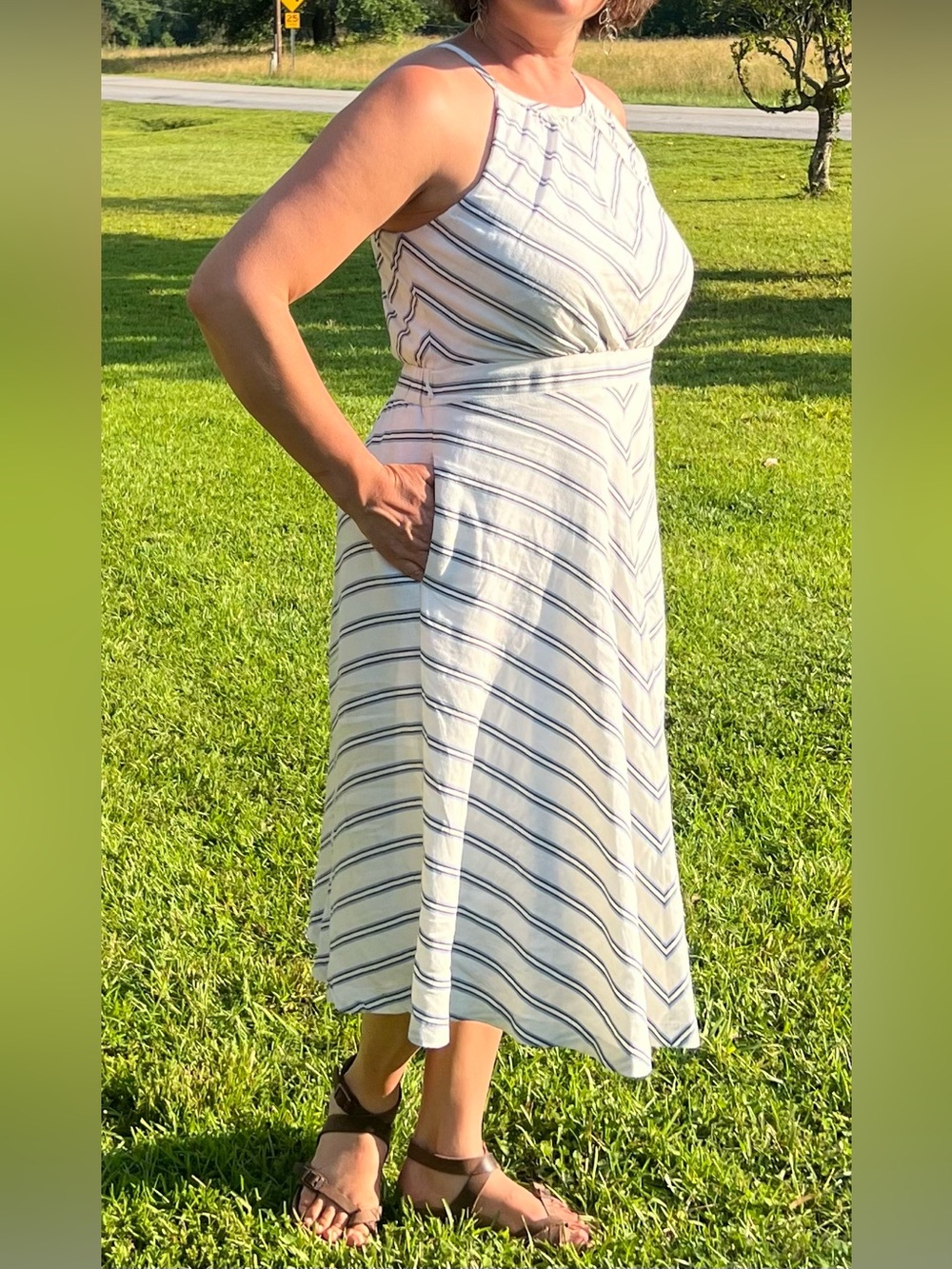 🌻Linen blend Striped Women's Dress